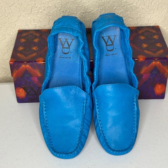 Diana Warner Turquoise Blue Leather Foldy Driving Loafer Women's Size 38/7 - Picture 3 of 12